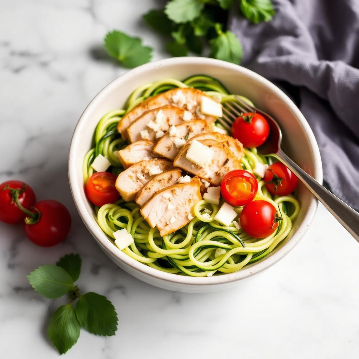 Pesto Chicken Zoodle Bowl