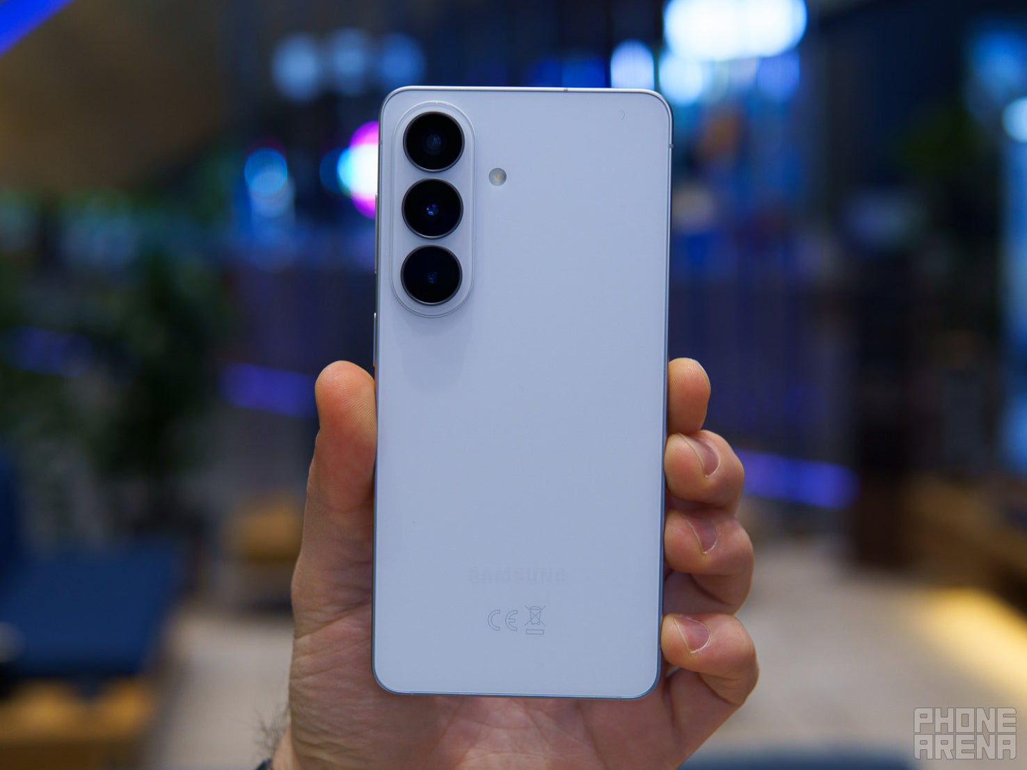 The white version of the Samsung Galaxy S26 on the back