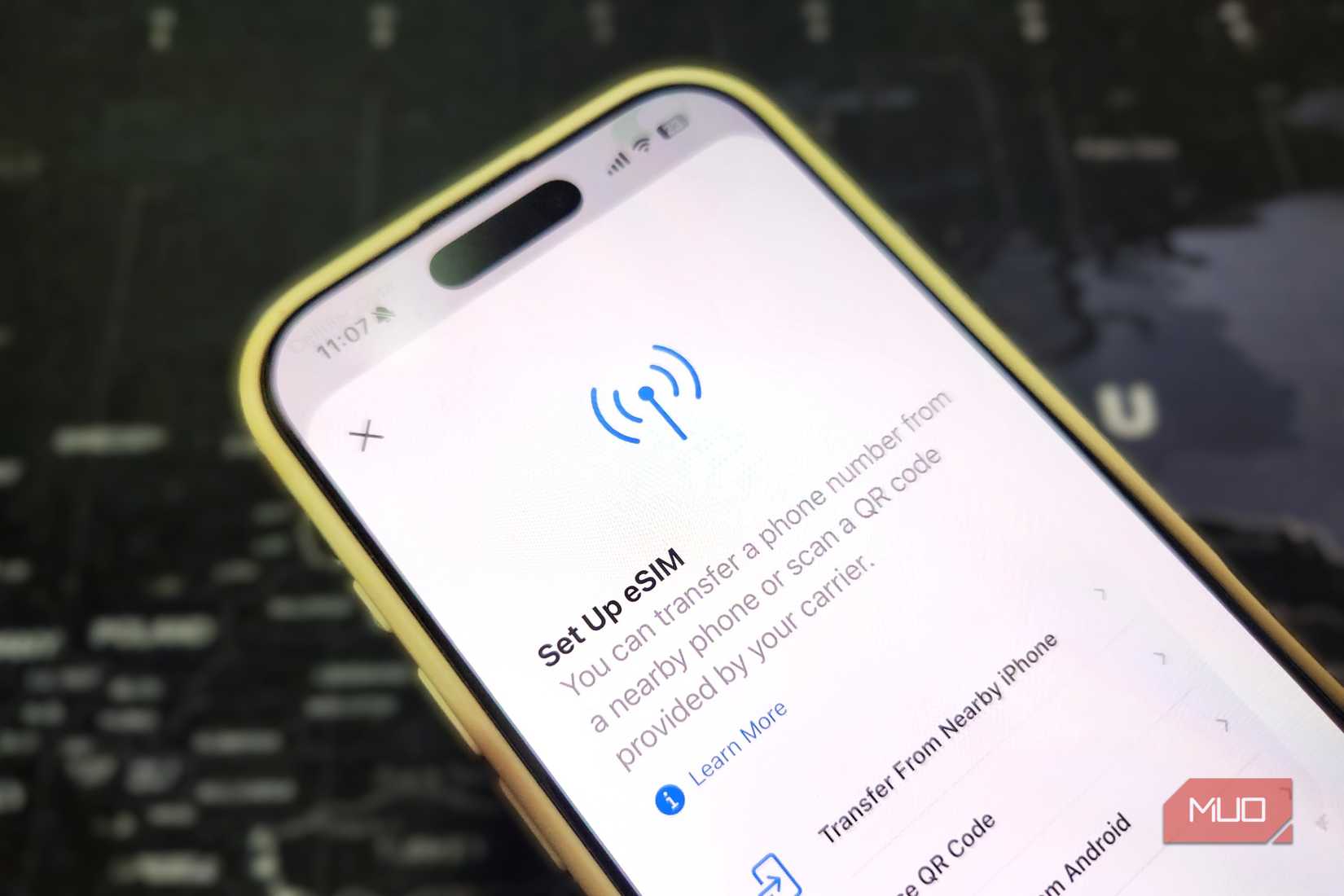 The iPhone displays the option to set up an eSIM