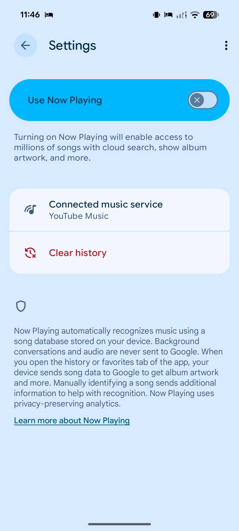 turn off Now Playing on Pixel
