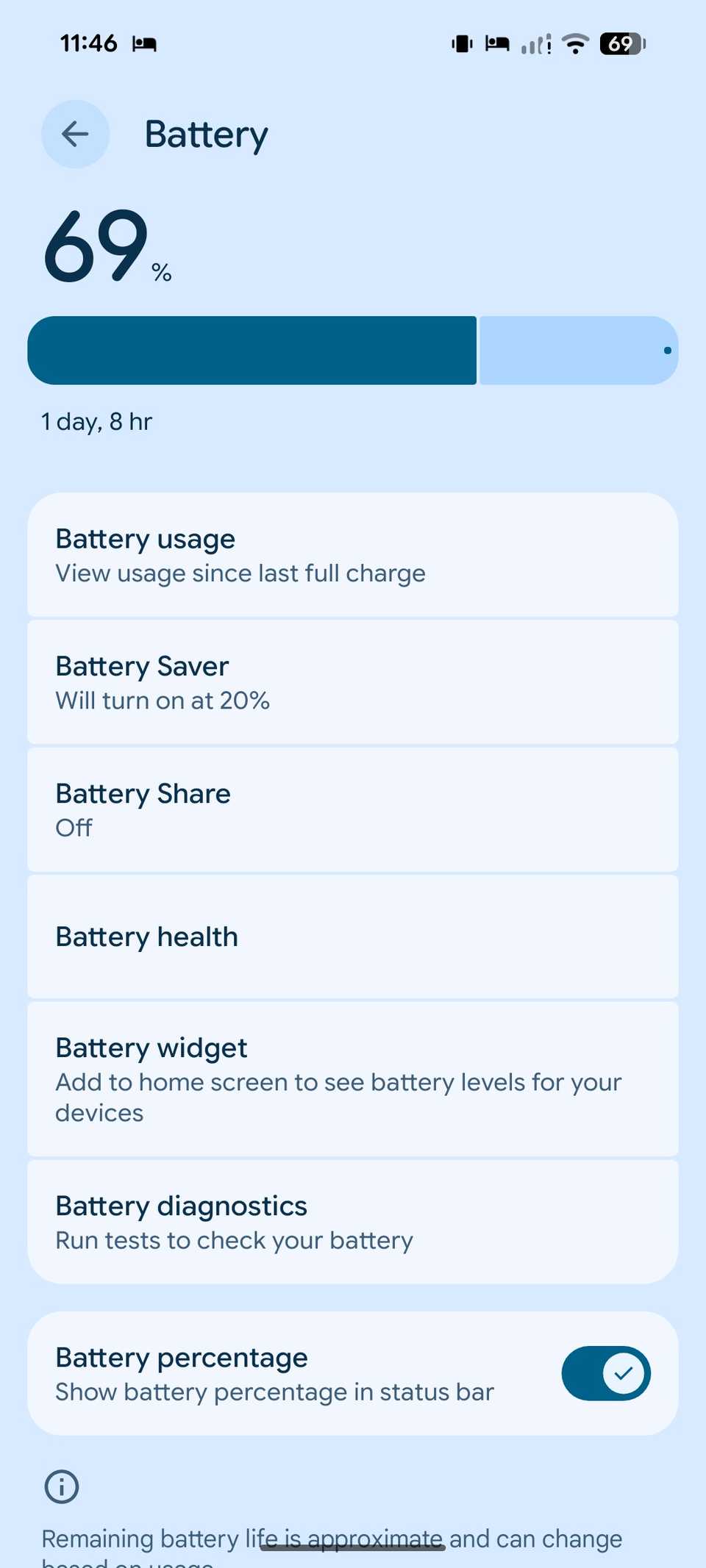 Battery menu on Pixel