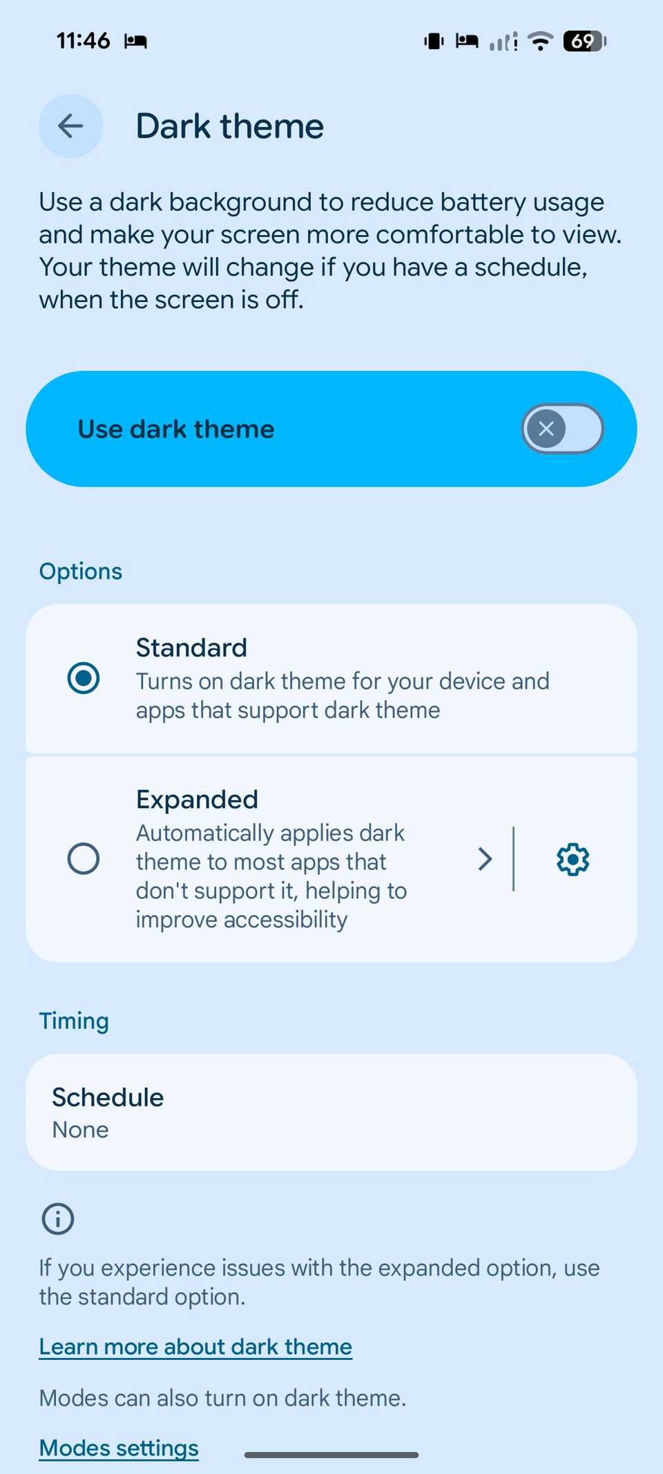 configure dark mode on Pixel