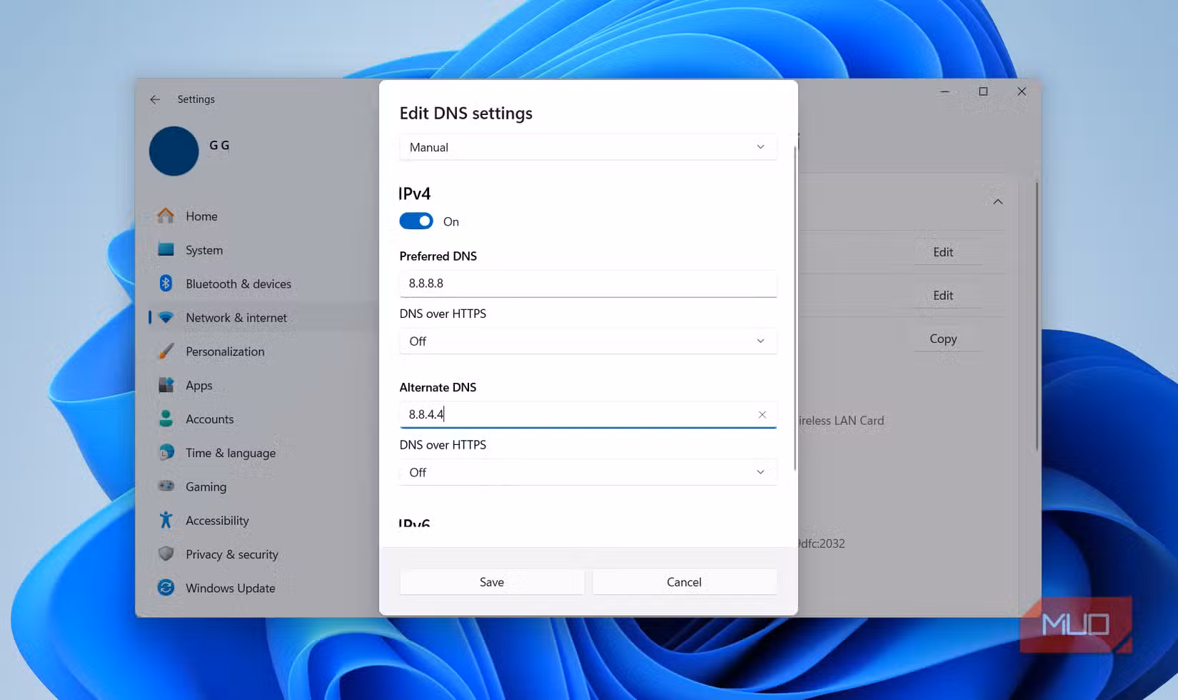 Change DNS settings in Windows 11
