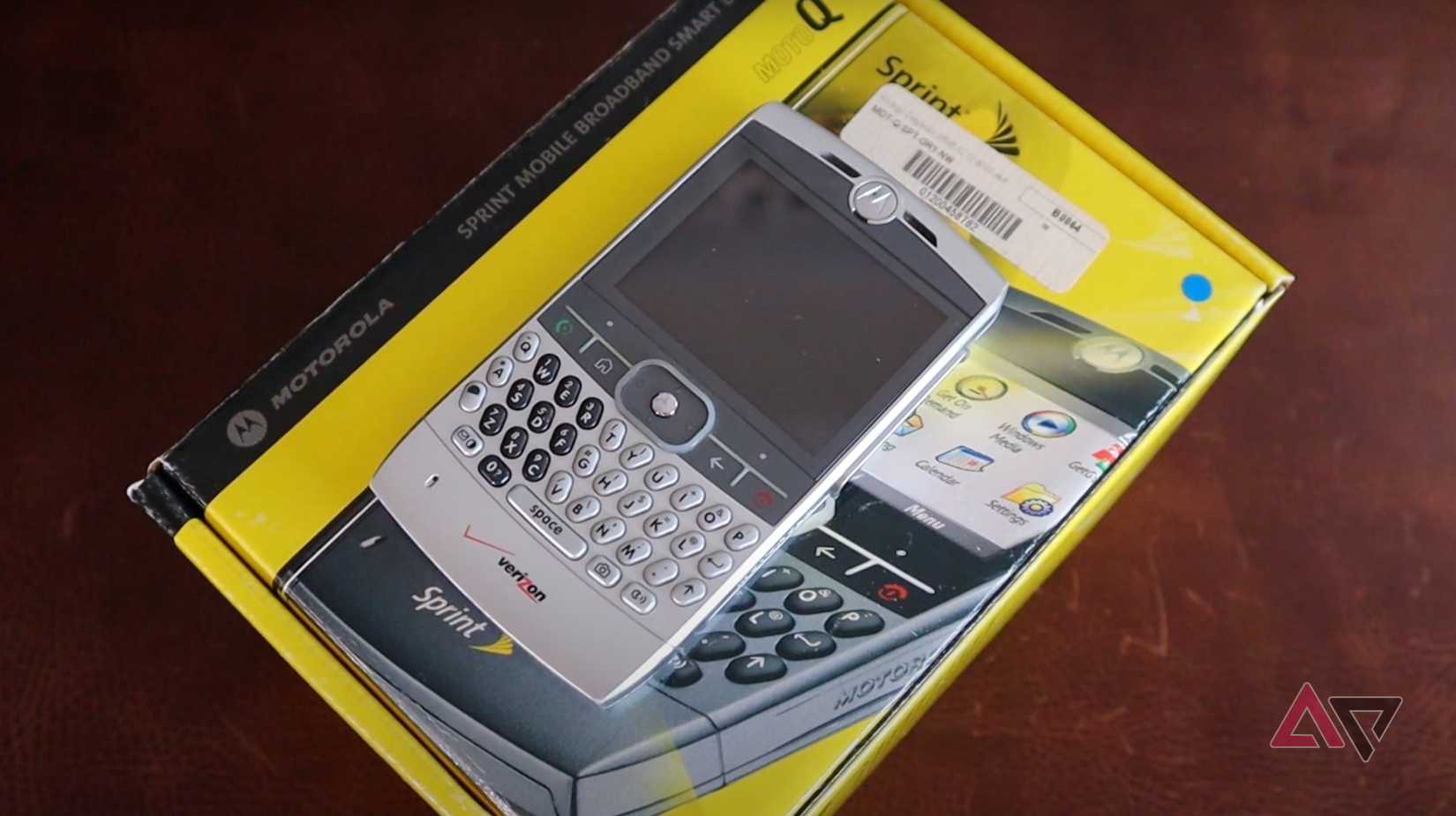 The Motorola Q sits in the box of another Motorola Q