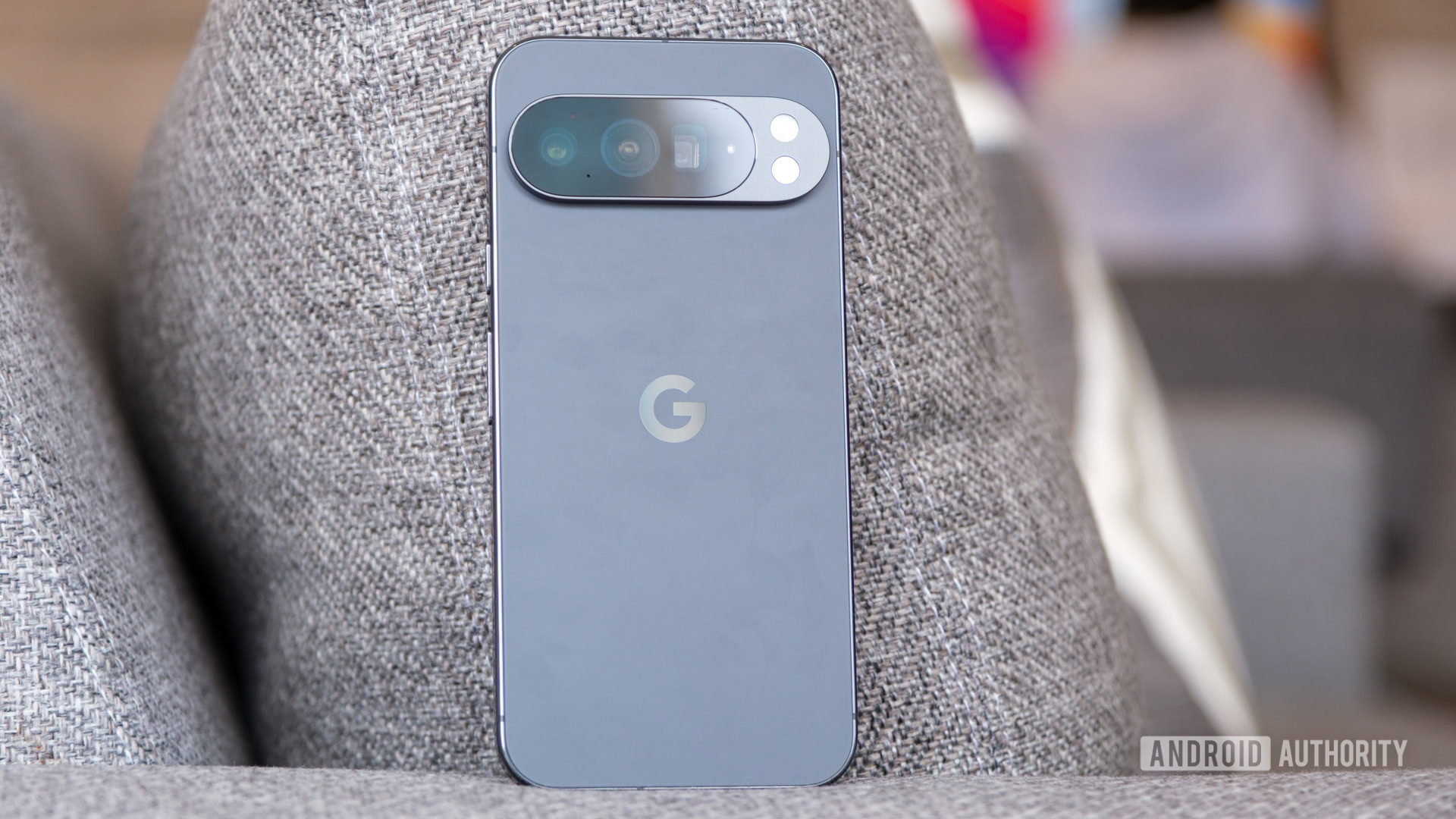 Google Pixel 10 Pro XL standing on the bed