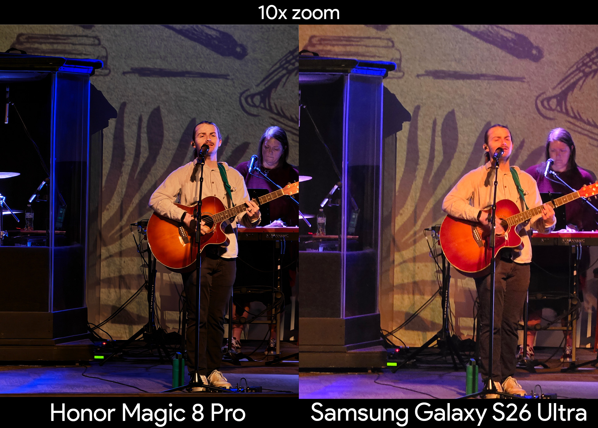 Comparing the quality of the 10x zoom concert between the Honor Magic 8 Pro and the Samsung Galaxy S26 Ultra.