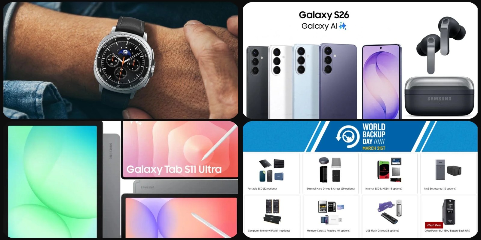 Deals - Big Last Day Sale: Huge Galaxy Watch 8 Classic sale for $280 off, Galaxy S26 deals, World Backup Day sale, more.