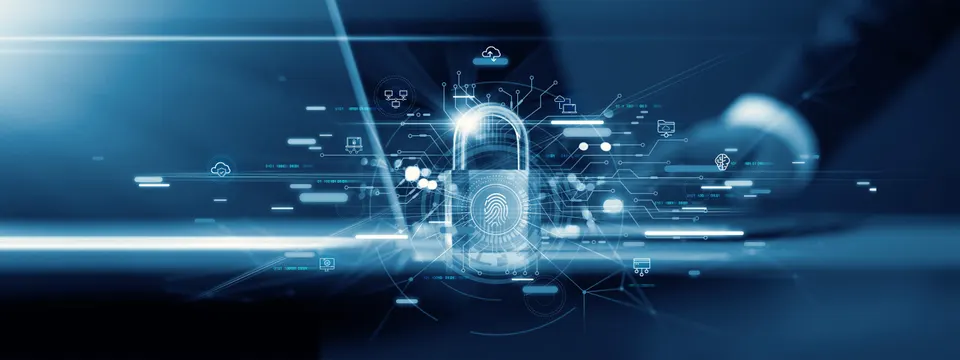 Merchant and fingerprint scanning to open and access the business data network. Cloud. Biometric information and cyber security protect business from digital cyber attacks.