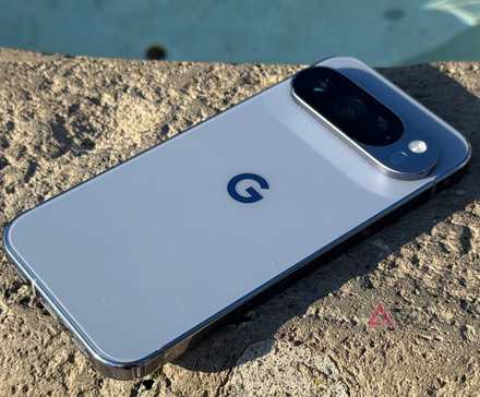 Google Pixel 10 Pro sits on top of a fountain