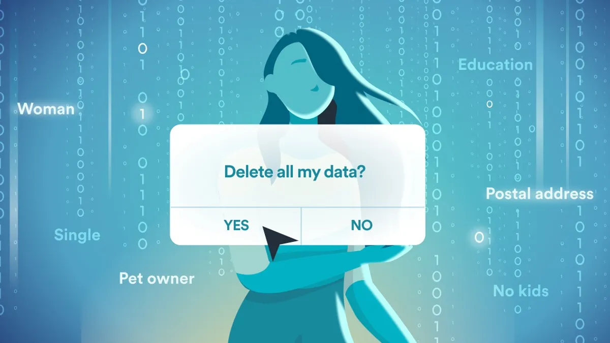 This tax season is an important time to clear your information online The advertising graphic shows the reading of the conversation "Delete my data" yes/no